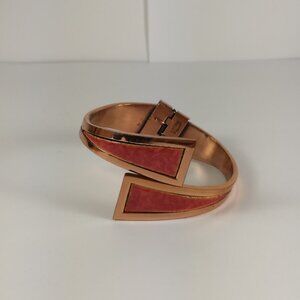 Matisse Renoir Nile Enamel Hinged Cuff Bracelet Rose Gold Tone Red Inlay Abstrac